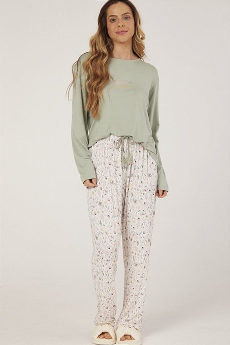 Pijama Longo em Viscolycra Lilian Floral 11747