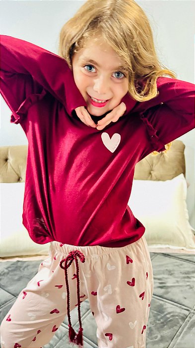 Pijama Infantil Fechado em Algodao Amore Mini Coracao 11751