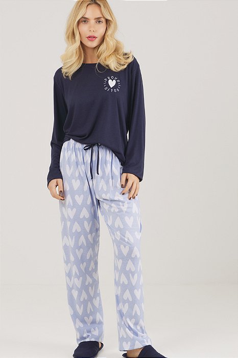 Pijama Fechado Estampado Isa Azul 11771