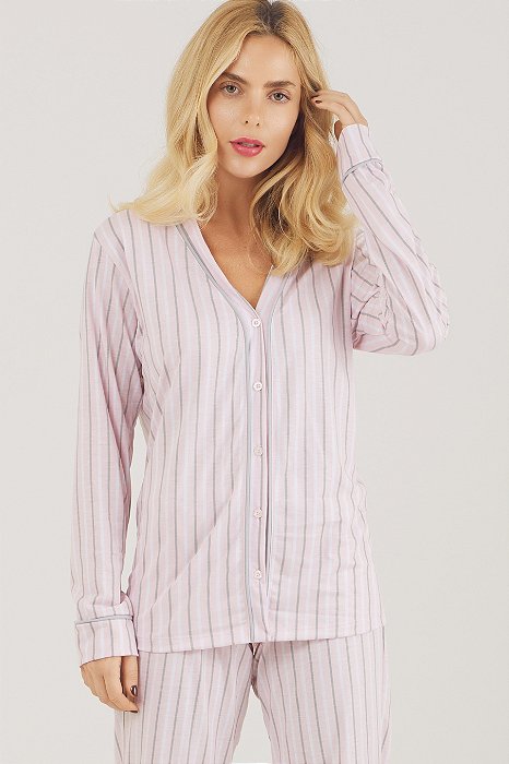 Pijama Aberto Estampado Helena Listrado 11773