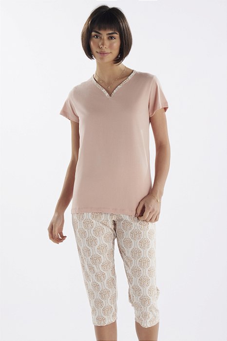 Pijama Capri Fechado em Algodao Alice Rose 11779