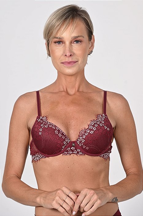 Sutia com Bojo em Renda Bicolor Thais Vinho 11788