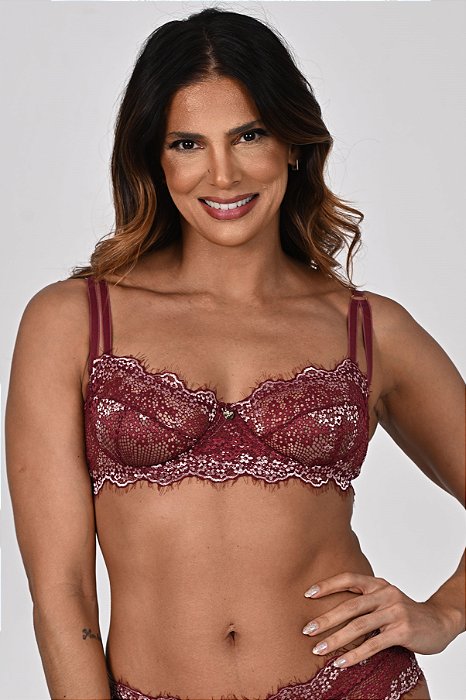 Sutia com Aro em Renda Bicolor Thais Vinho 11789