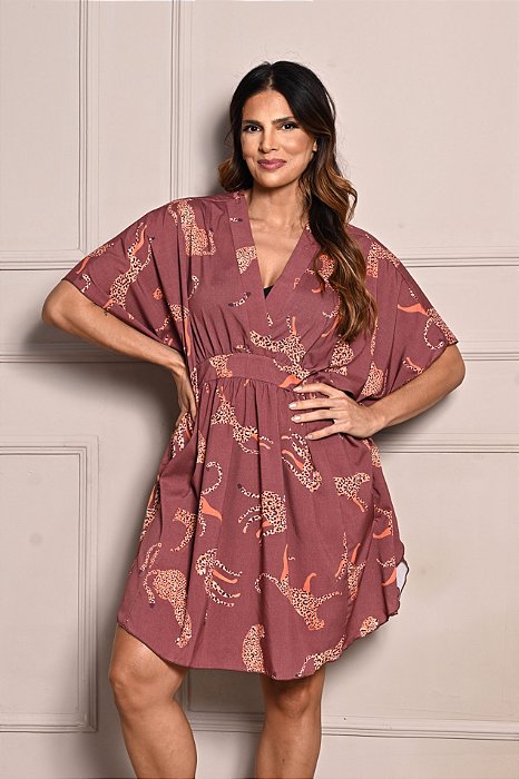 Kaftan Curto Estampado Marrom 11816
