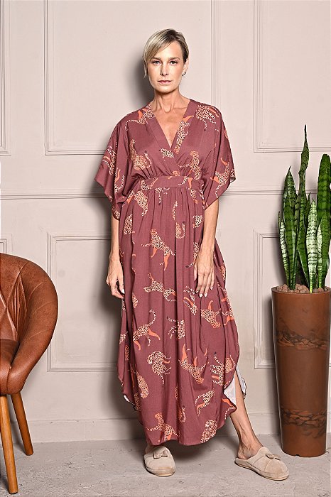 Kaftan Longo Classic Estampado Marrom 11817