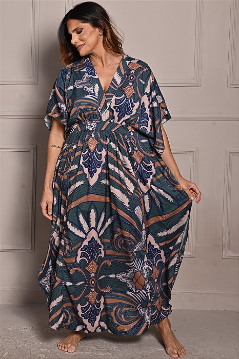 Kaftan Longo Classic Estampado Verde 11817
