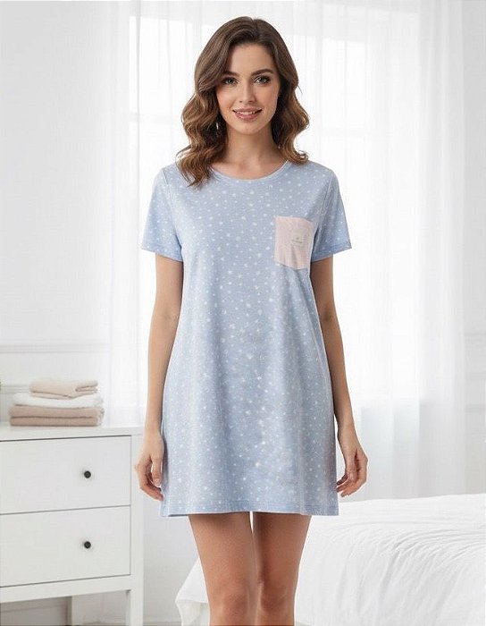 Camisola Curta 100% Algodao Eva Azul 11824
