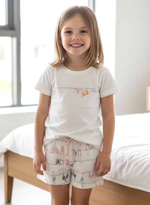Pijama Short Doll 100% Algodao Estampado Rosa Iris Mini 11831