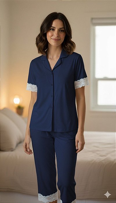 Pijama Capri com Blusa Aberta Marinho Celi 11837