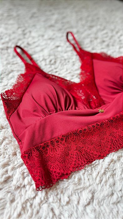 Sutia Top com Bojo Removivel em Microfibra e Renda Lua Vermelho 11893