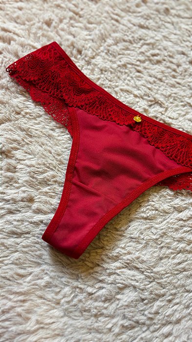 Calcinha Fio Dental Microfibra e Renda Lua Vermelho 11894