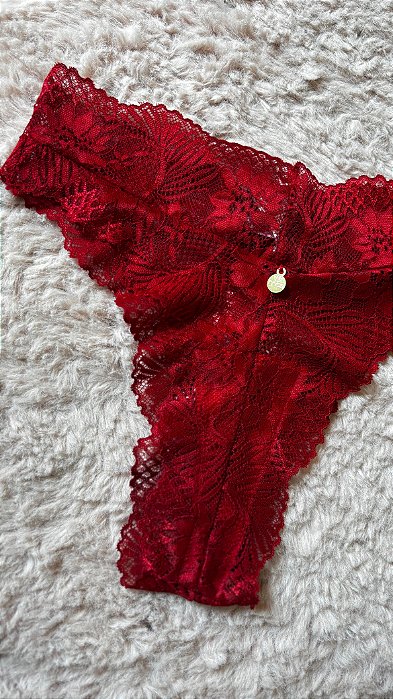 Calcinha Biquini Fio Dental Rendada Ana Vermelho 11887