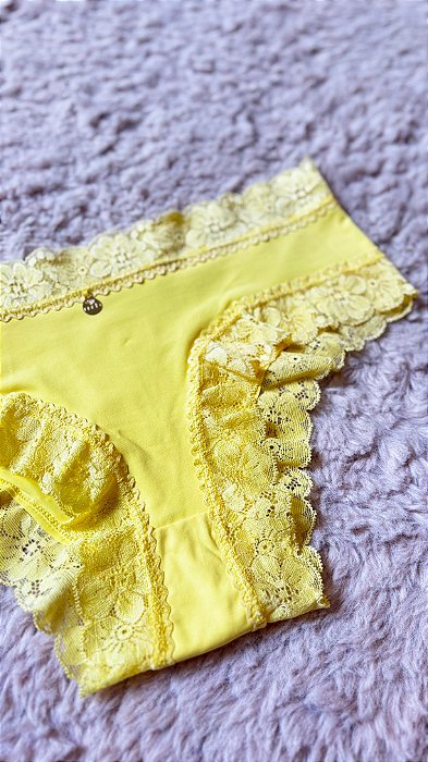 Calcinha Calecon em Microfibra e Renda Ana Amarelo 11888
