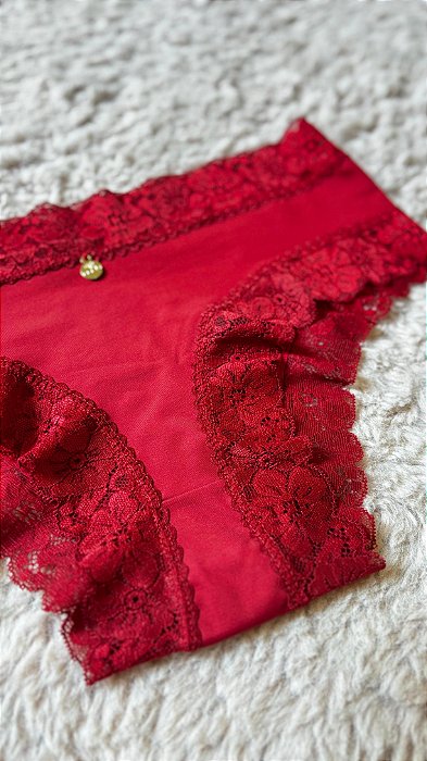Calcinha Calecon em Microfibra e Renda Ana Vermelho 11888