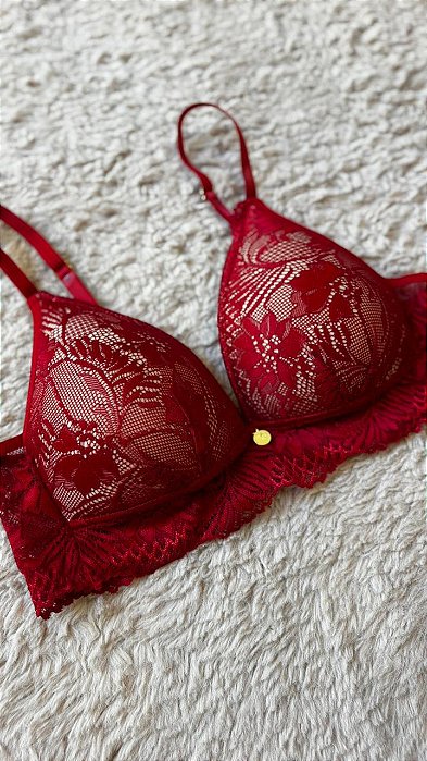 Sutia com Bojo Triangulo sem aro Rendado Ana Vermelho 11891