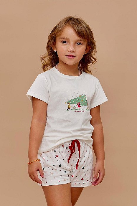 Pijama Infantil Menina Short Doll Manga Curta Natal Estampado 11902