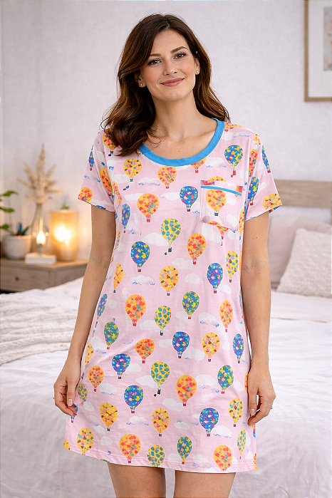 Camisao curto feminino com Bolso Serena Estampa Balao 11911