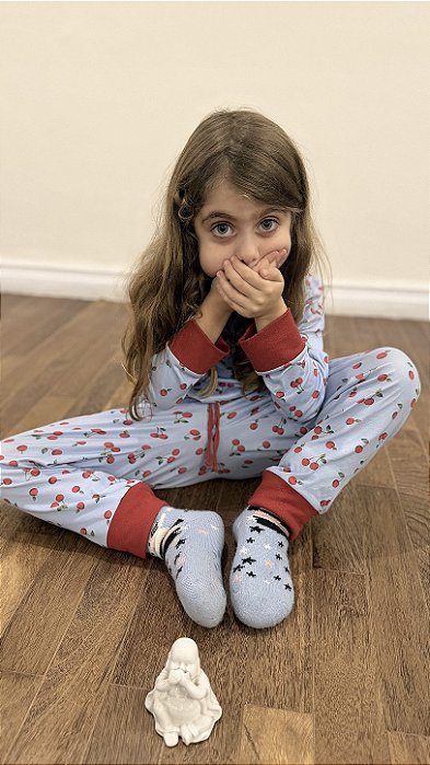 Pijama Longo Infantil Fechado com Punho Fabi Mini Cereja 11937