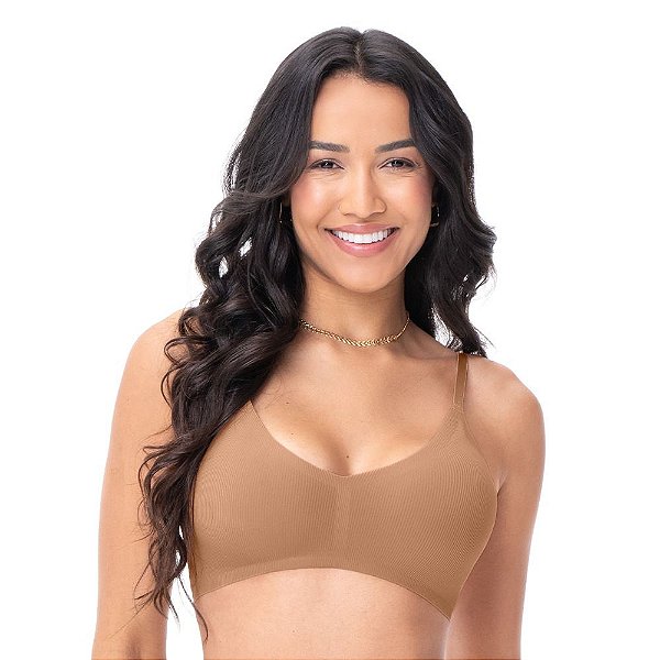 Sutia Top TECH Sem Costura com Bojo e alças finas Amendoa 11899