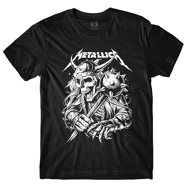 Camiseta Metallica - Skull Viking - Preta