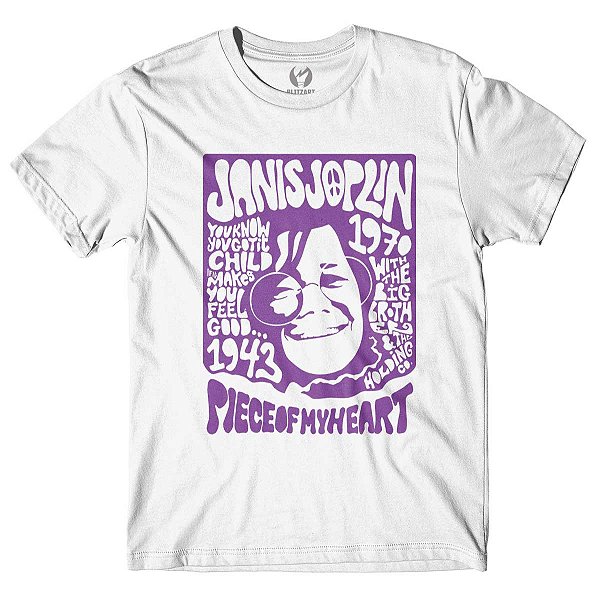 Camiseta Janis Joplin - Piece of My Heart  - Branca