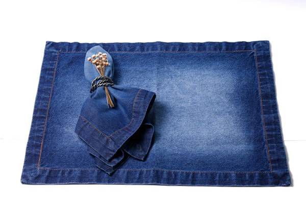 Jogo americano jeans pesponto canela - 2 pçs