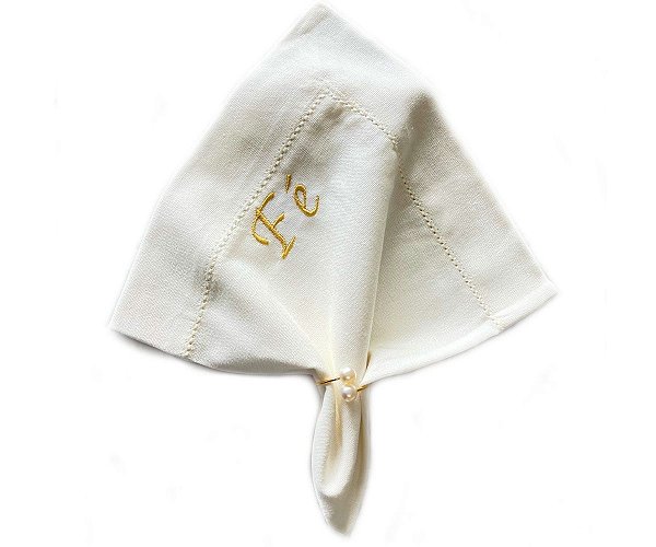 Guardanapo branco de linho com bordado "Fé" - 1 pç