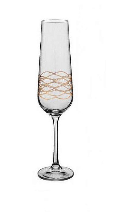 Taça de cristal para champanhe com detalhes dourados - 1 pç