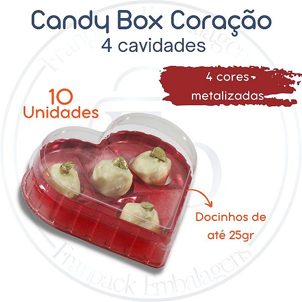 10un Caixa para 4 doces Candy box coração Flip Festas