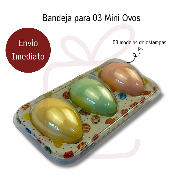 05 / 10 / 15 / 20un de Bandeja para 3 ovos de páscoa 50gr - Flip Festas