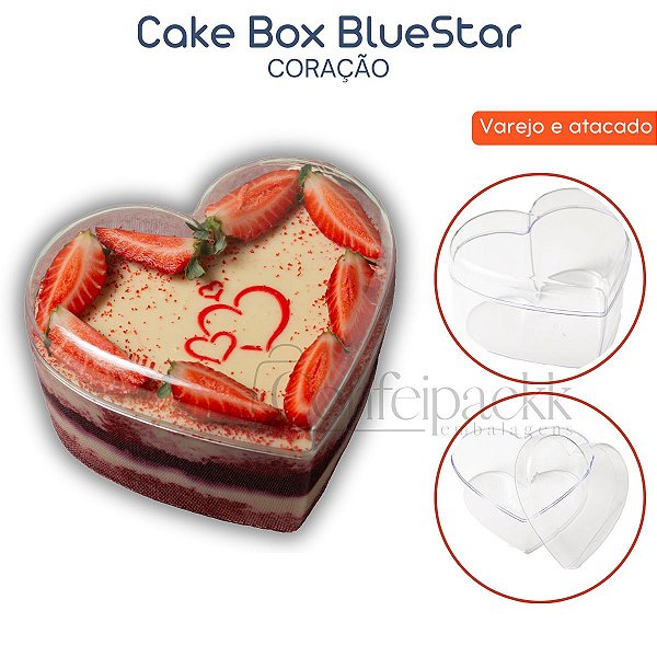 01 / 05 / 10un Caixa acrílica para sobremesa Coração - Cake Box BlueStar
