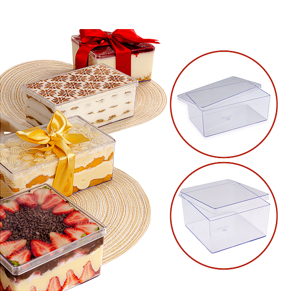 01 / 05 / 10un Caixa acrilica para sobremesa retangular ou quadrada - Cake Box BlueStar
