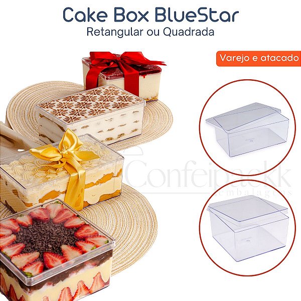 01 / 05 / 10un Caixa acrilica para sobremesa retangular ou quadrada - Cake Box BlueStar