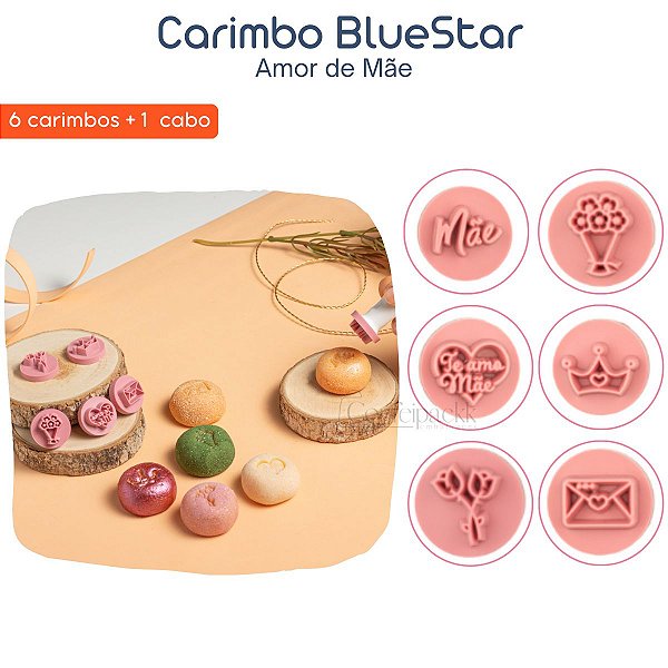 Kit Carimbos Amor de Mãe BlueStar Rosa 2cm