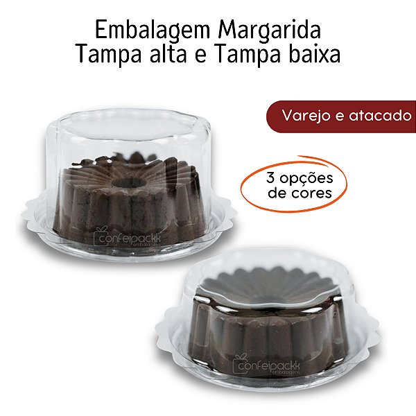 Embalagem para mini bolos forma margarida tampa alta e tampa baixa Flip Festas