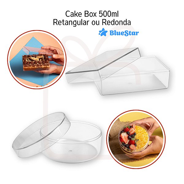 1 / 5 / 10un Cake Box 500ml Retangular e Redonda Tampa Alta Doce Pavê Natal Blue Star