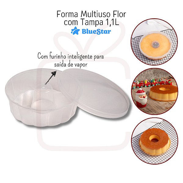 1 / 5 / 10un Forma para Pudim Flor com Tampa 1,1L multiuso Forneável Formatina BlueStar
