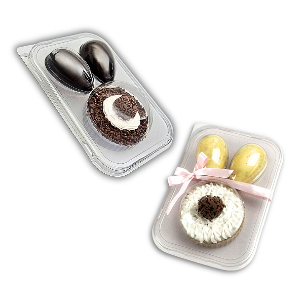 Bandeja 2 Mini Ovinhos de Pascoa 50gr + Bolinho de 8cm - Flip Festas