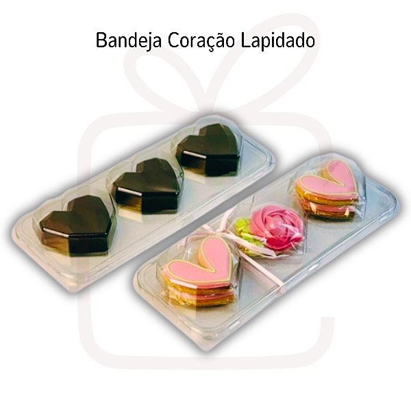 Bandeja 03 corações lapidados Flip Festas
