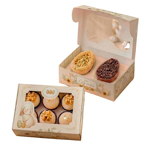 Caixa para Mini Ovo de Páscoa 50g ou 6 Docinhos com Visor Linha Vilarejo