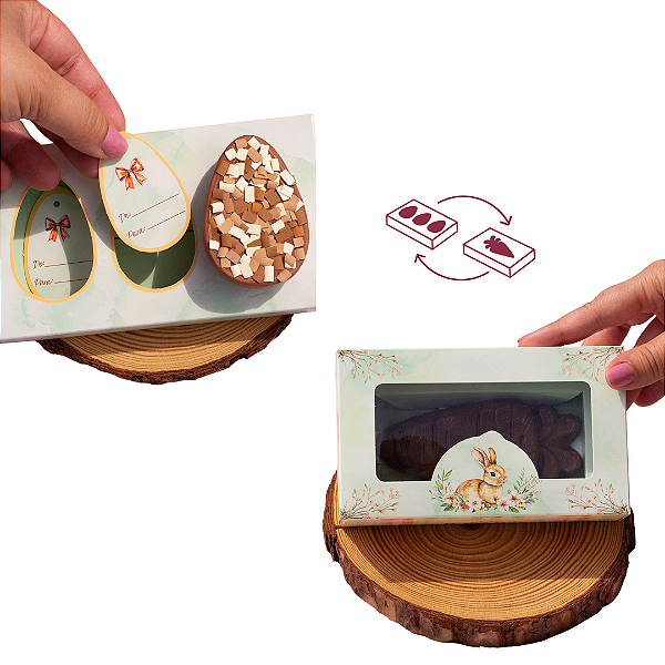 Caixa Gaveta para 3 Mini Ovos 50g ou Cenoura de Chocolate | Encantos