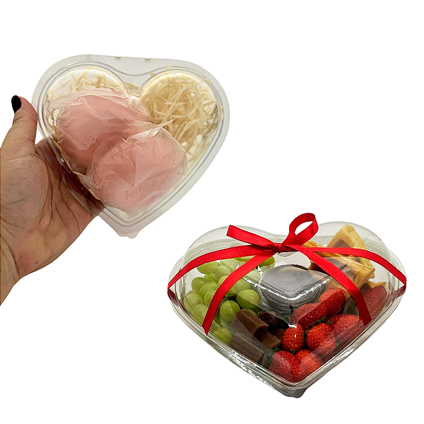 Caixa Coração Transparente P ou G Para Cesta Presente Doces Kit Sabonetes