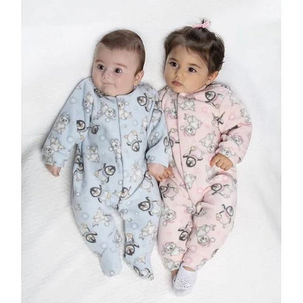 Macacão Bebê Infantil  Manga Longa Soft Estampado Menina Menino Rosa e Azul