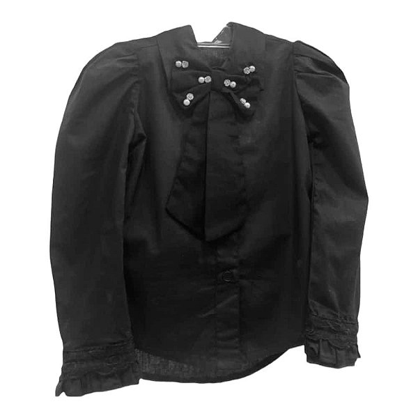 Camisa Infantil Manga Longa Com Gravata com stras Menina Preto YOLOVEYO