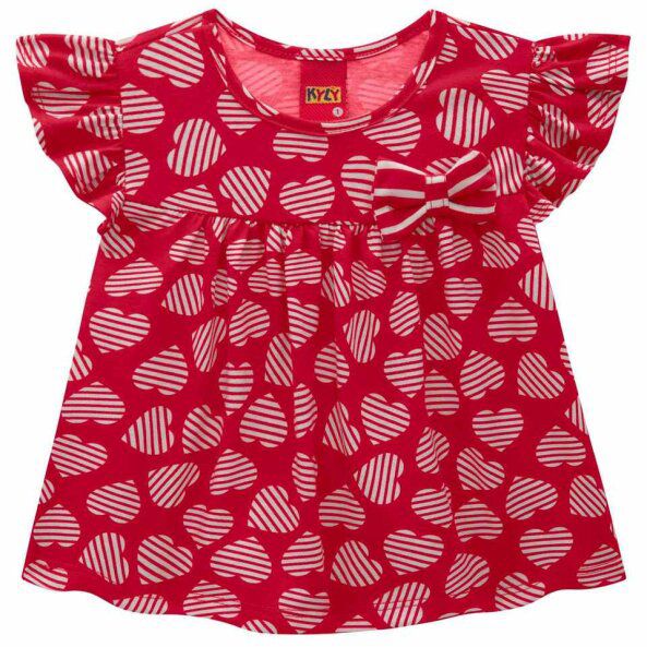 Vestido Infantil Manga Curta Malha Algodão Vermelho Coração