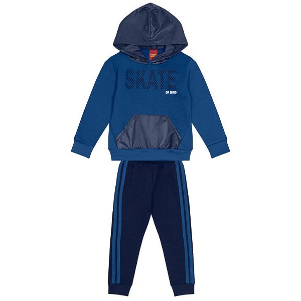 Conjunto Casaco Blusão Infantil+Calça Moletom Peluciado Azul