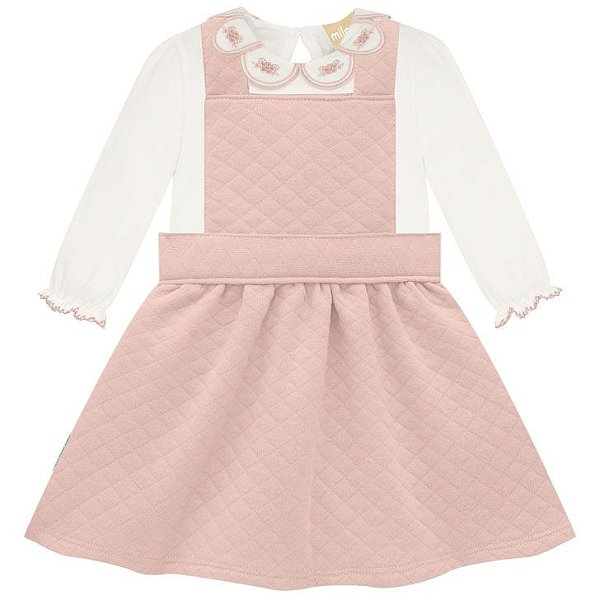 Vestido Saia Salopete Jardineira  Body Manga Longa Gola