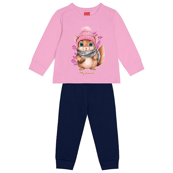 Conjunto Infantil Menina Blusão e Calça Moletom Apeluciado