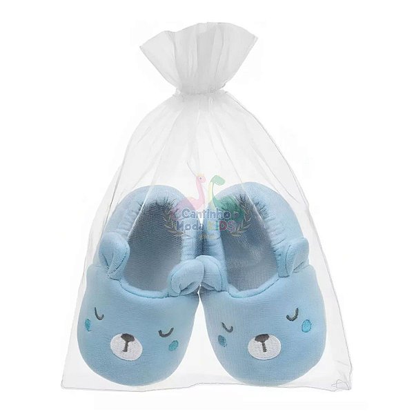 Pantufa Infantil Bebê Bordada Urso Orelhinhas Antiderrapante menina menino Rosa Azul