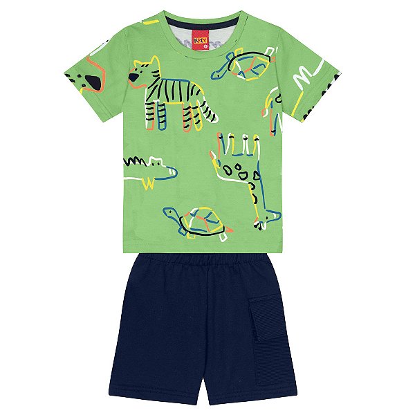 Conjunto Camiseta Manga Curta e Bermuda Infantil Selva